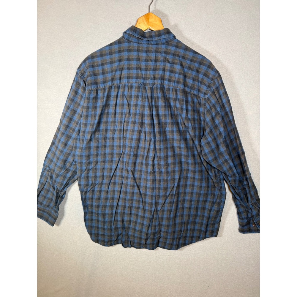 Pendleton Mens XL Blue Black Pima Cotton Merino Wool Buffalo Check Flannel Shirt - Picture 3 of 8